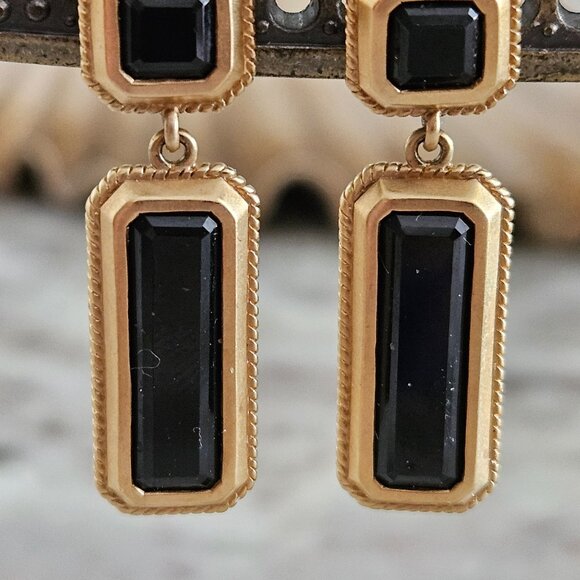 RARE DESIGNER MONICA RICH KOSANN 18K GOLD ONYX OCTAGON OBLONG PIERCED EARRINGS - Picture 3 of 13